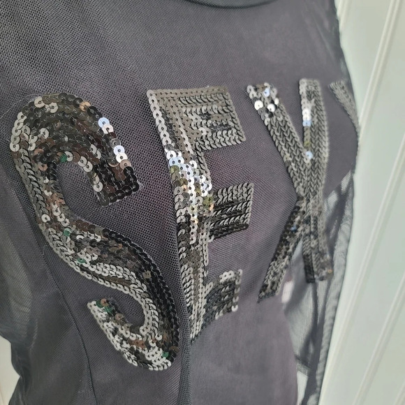 SANS SOUCI Sexy SEQUIN Black Net PARTY COCKTAIL WOMEN'S Sheer Cropped Top Sz S - Picture 10 of 12